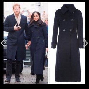 MACKAGE ELODIE MILITARY NAVY WOOL LONG COAT MEAGAN MARKLE SIZE L but fits Medium